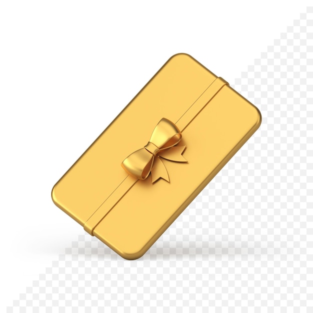 Premium gouden metalen slank cadeaubon lint boog horizontaal rechthoek pak realistisch pictogram