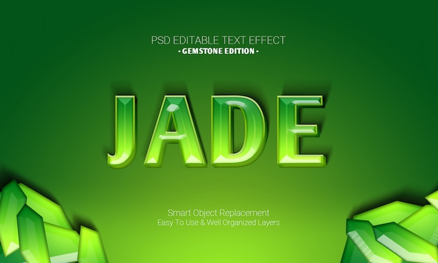 Premium grafische ontwerpsoftware bewerkbaar 3d-teksteffect in gemstone-editie van green jade shiny design