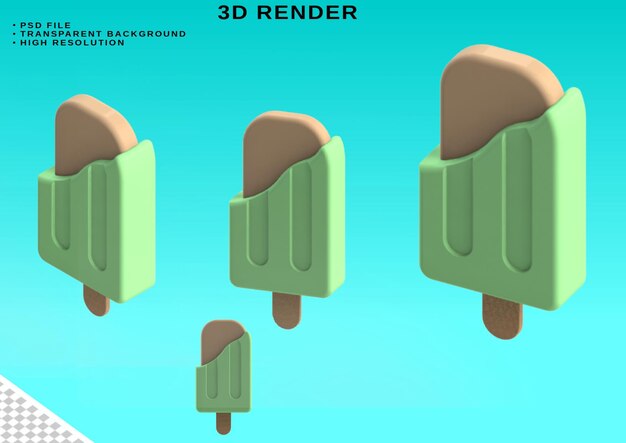 PSD Зеленое мороженое премиум-класса внутри 3d иллюстрации