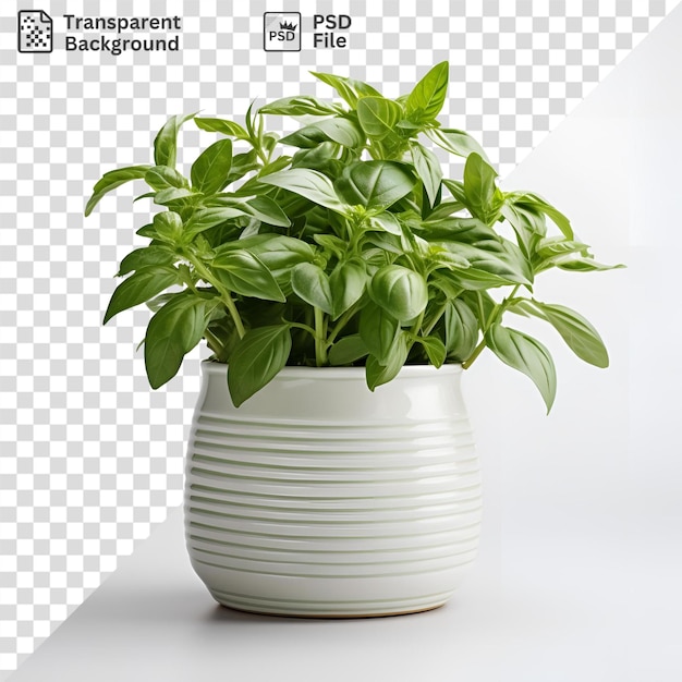 PSD premium of green plants in a white vase on a transparent background with a dark shadow in the background