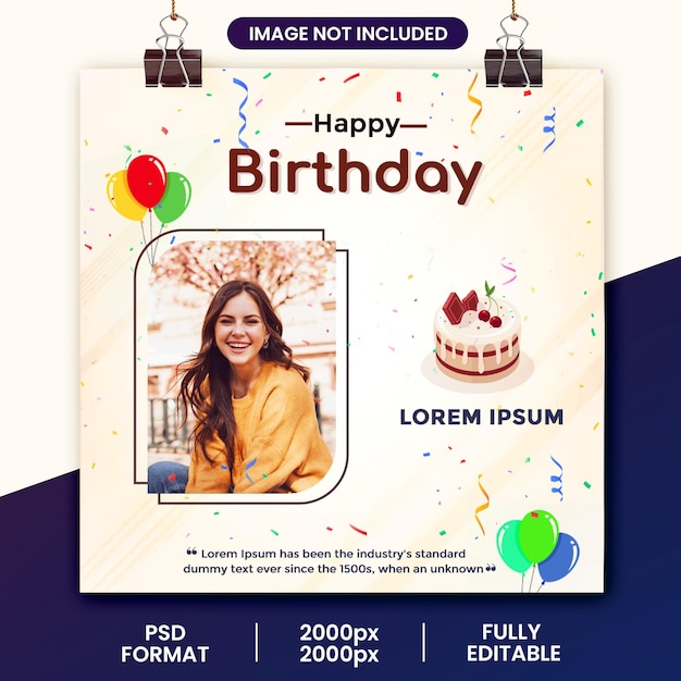 PSD premium happy birthday poster social media