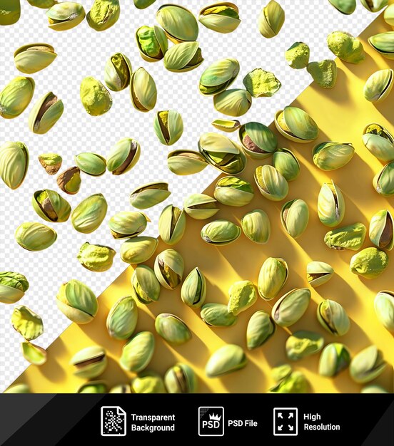 PSD premium of heap of pistachios on a yellow background png