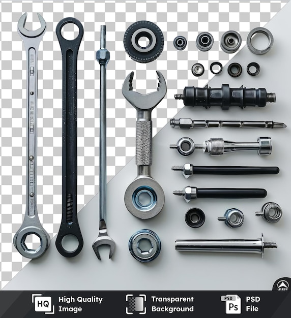 PSD premium of high quality psd high performance car tuning tools set displayed on a transparent background accompanied by a black pen