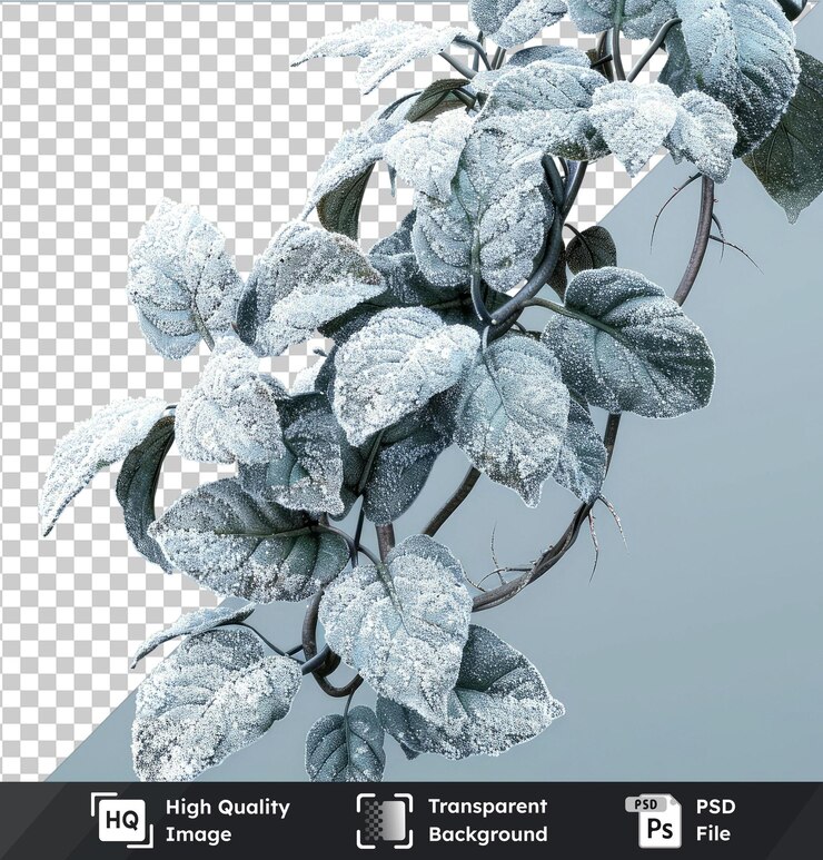 PSD 高品质的psd叶子覆盖在雪中 png和psd图像