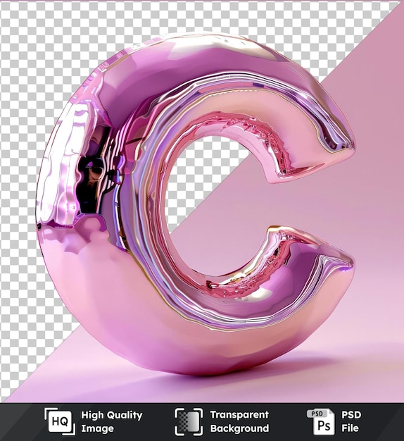 PSD premium of high quality psd metallic pink glass letter c in the shape of a balloon