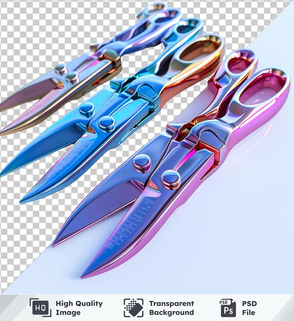 PSD premium of high quality psd mockup of colored cutters on transparent background silver metal blade