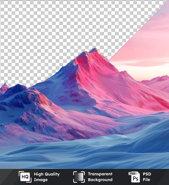 PSD premium of high quality psd scenic sunrise in the high mountains of the alpes generative ai featuring a majestic mountain against a stunning pink and blue sky with a dark cloud adding