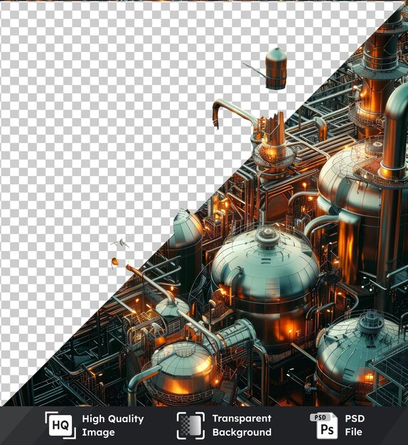 PSD premium of high quality psd with large refinery complex and pipelines in daylight generative ai