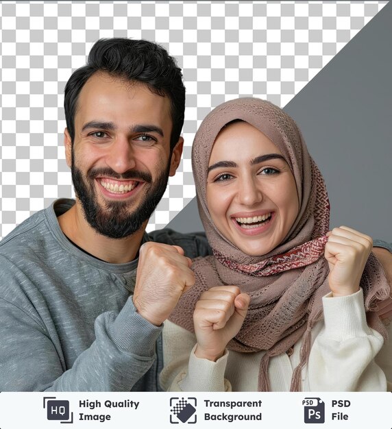 PSD premium of high quality psd young smiling happy buddies fun couple two friends family man woman wear casual clothes looking camera giving fist bumo together s