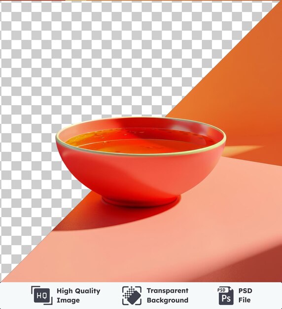 PSD 빨간 그에 있는 고급 호이신 소스는 오렌지색 벽에 대한 투명한 배경에 앉아 빨간색 그림자를 던집니다.