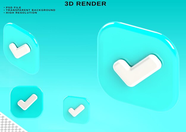 PSD 프리미엄 아이콘 3d 확인 표시 색상 청록색