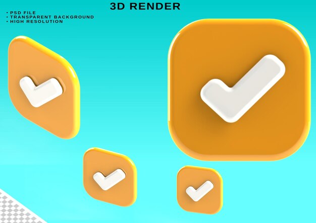 PSD Премиум значок 3d галочка цвет оранжевый