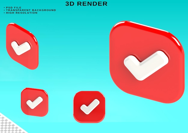 PSD Премиум значок 3d галочка цвет красный