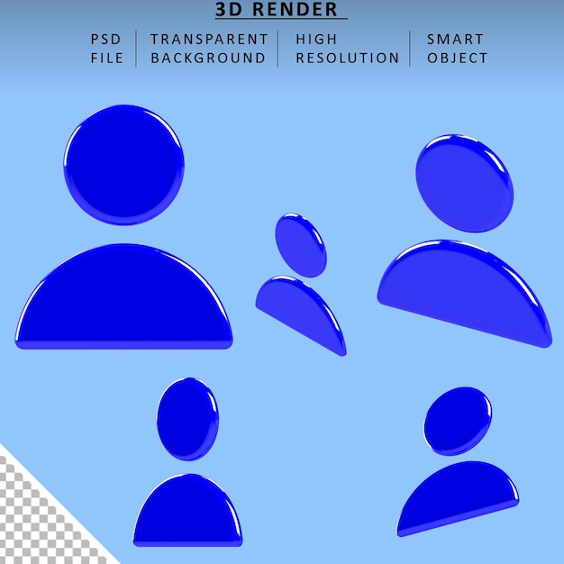PSD icona premium persona realistica 3d di persone illustrazione vettoriale rendering 3d colore blu