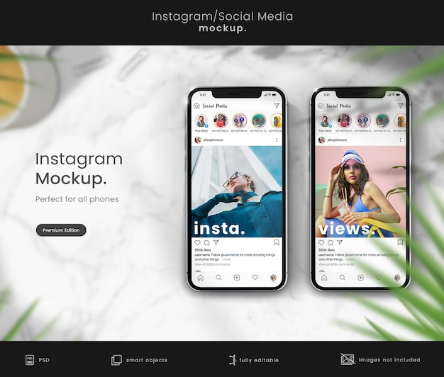 Premium instagram-mockup op telefoonscherm