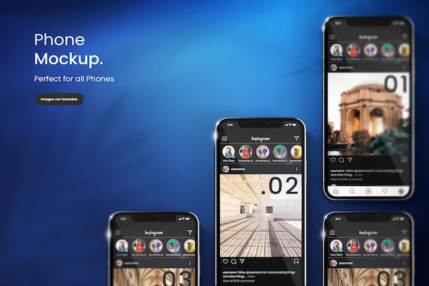 Mockup instagram premium sullo schermo del telefono