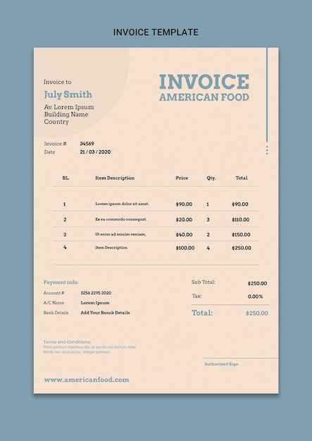 식품 서비스 디자인을 위한 프리미엄 인보이스 템플릿