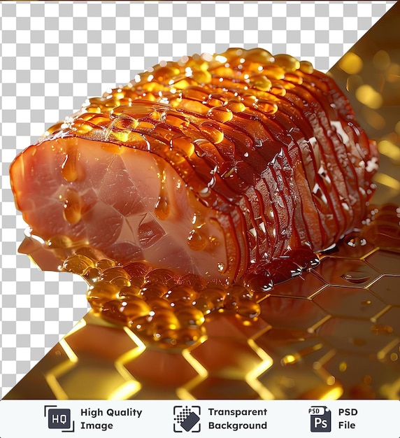 Premium juicy honey glazed ham wrapped in tin foil on a table