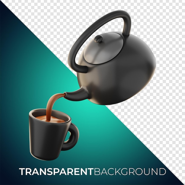 Premium koffiepot en glas pictogram 3D-rendering op geïsoleerde achtergrond PNG