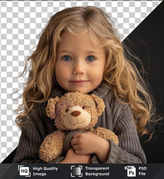 PSD premium little girl holding a teddy bear free space for text