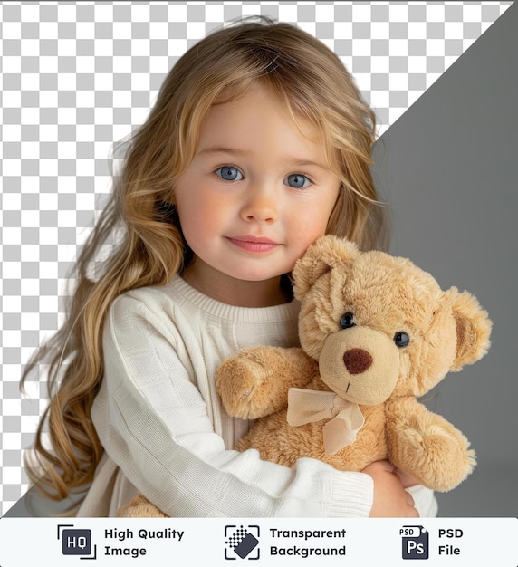 Premium little girl holding a teddy bear free space for text