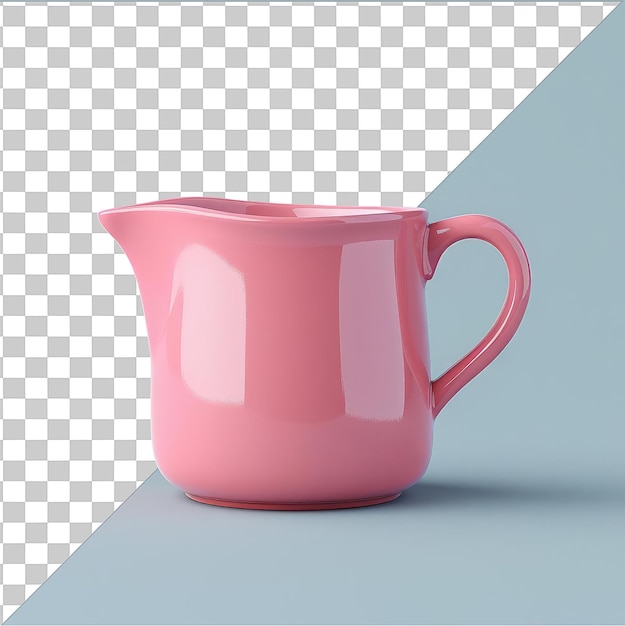 PSD premium of measuring cup a pink cup with a red and pink handle sits on a blue table