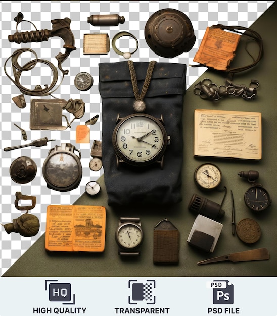 PSD premium of military memorabilia and artifacts set up on a table