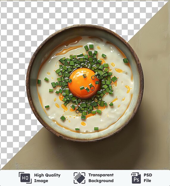 PSD premium of miso shiru a bowl of vegetables sits on a white plate against a tan and beige wall casting a dark shadow