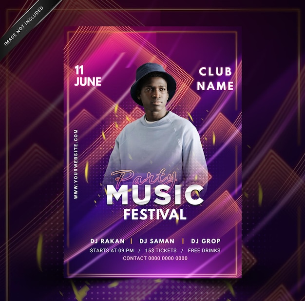 Premium music festival poster flyer template psd template