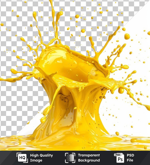 PSD premium neon vector spat symbol highlighter gele vloeistof spat in een gele vaas