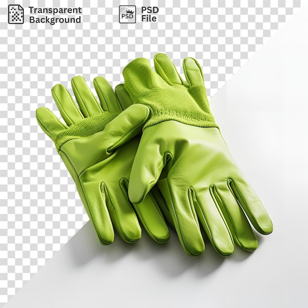 PSD premium of a pair of green gloves and a green finger on a isolated background