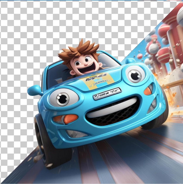 PSD premium picture of 3d race car driver cartoon competing in a highspeed rally