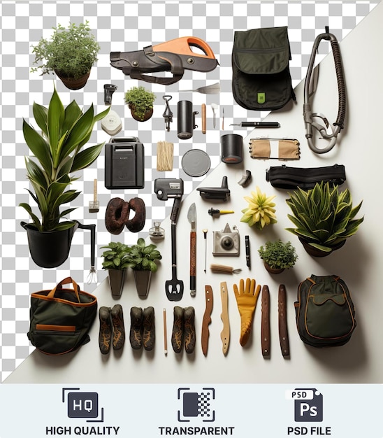 PSD premium picture of professional gardening and landscaping tools set