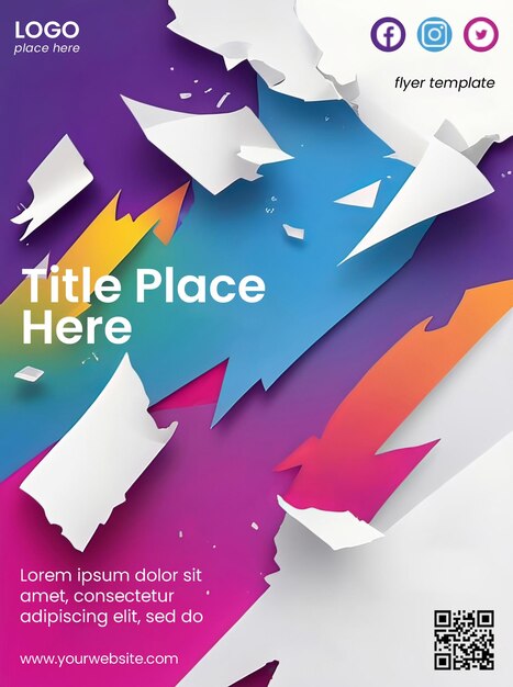 Premium poster template with gradient broken paper illustration