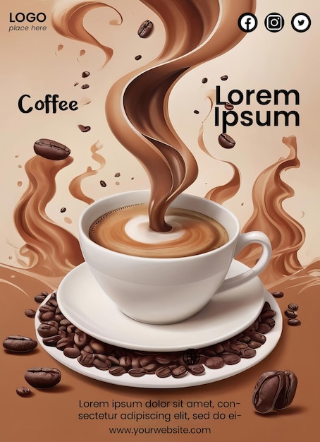 Modello di poster premium con illustrazione del caffè surrealista