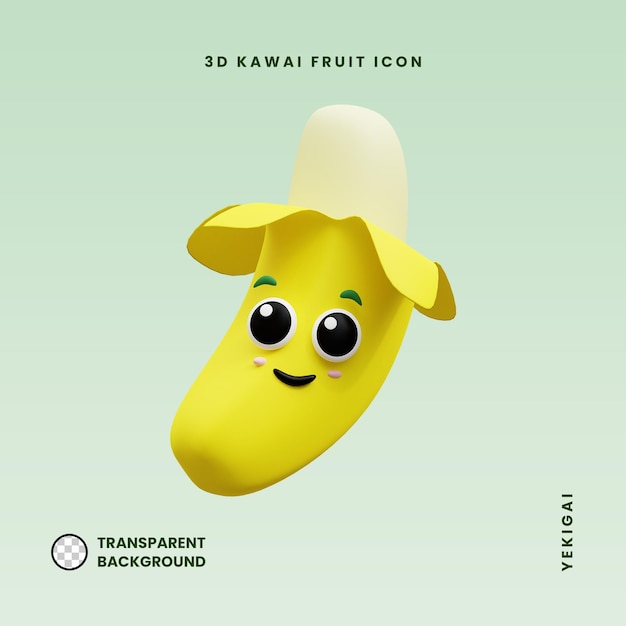 Rendering 3d psd premium sull'illustrazione della mascotte della frutta banana kawaii