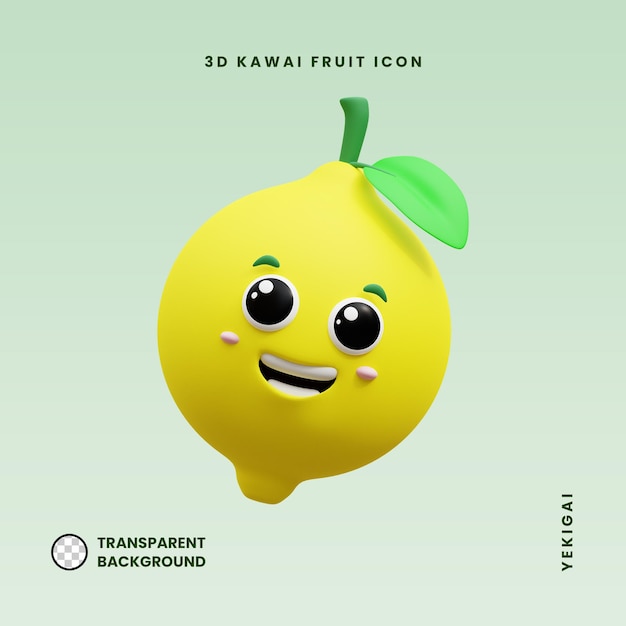Premium psd 3d-weergave op kawaii citroenfruit mascotte illustratie