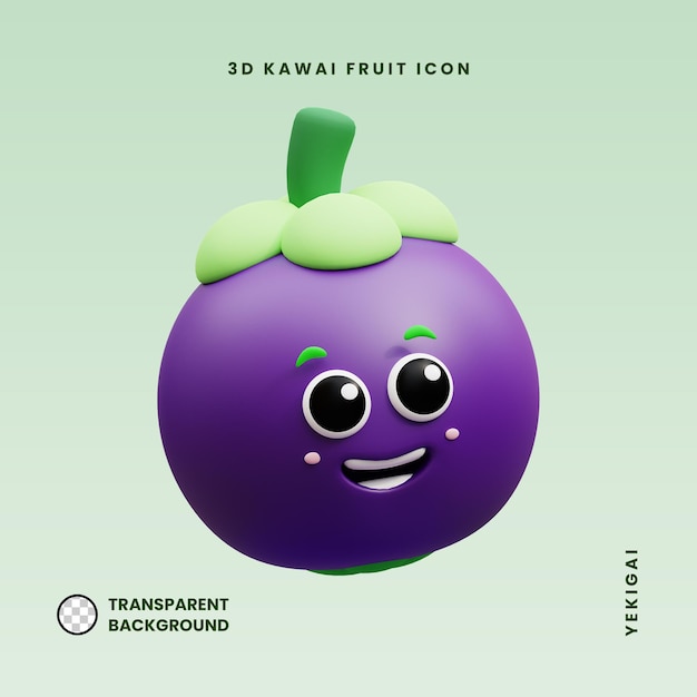 PSD premium psd 3d-weergave op kawaii mangosteenfruit mascotte illustratie