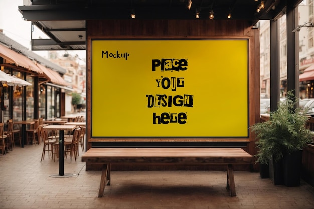 Premium psd billboard advertising mockup with cozy cafe background