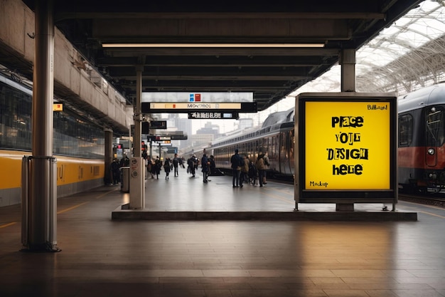 PSD Рекламный макет рекламного щита на фоне станции метро премиум psd файл