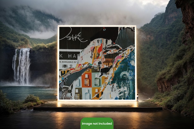 プレミアムpsdファイル ウォーターフォールビューのビルボードモックアップ