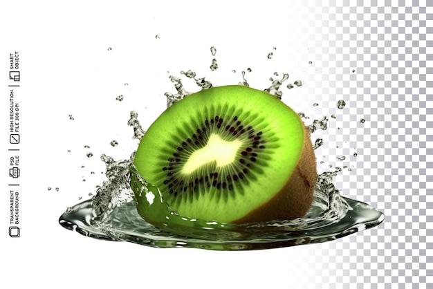 Premium psd heldergroene kiwi splash swirl met transparantie