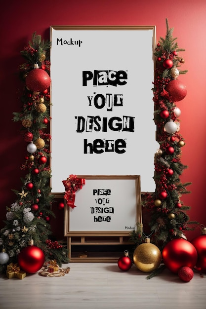 PSD premium psd picture frame mockup with christmas background