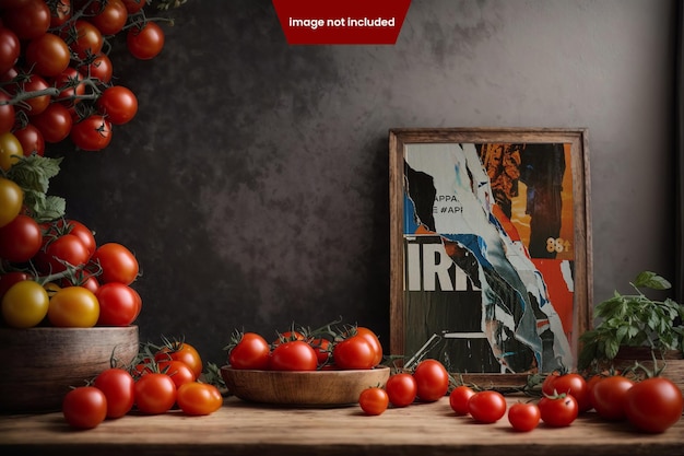 Premium psd poster mockup with a lot of tomato