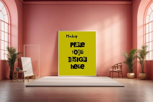 PSD premium psd poster mockup with pink interior