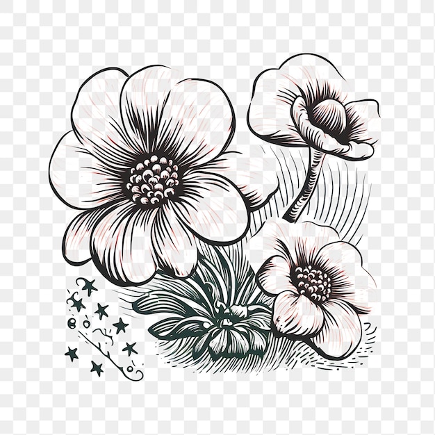 Premium psd transparent en flower stamps collage voor creatieve projecten clipart tshirt tattoo