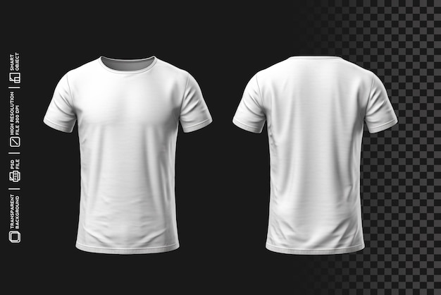 Premium Quality Detailed Front and Back 3D View Oneck TShirt Design without Background