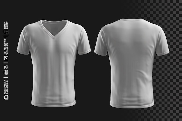 PSD premium quality front and back vneck shirt psd template with transparent background