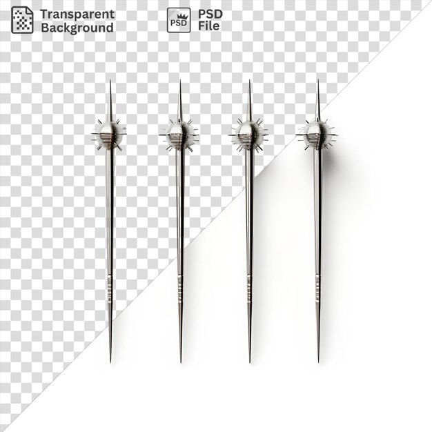 PSD premium of realistic photographic acupuncturists needles arranged in a row with a pair of scissors on the left and a pair of tweezers on the right