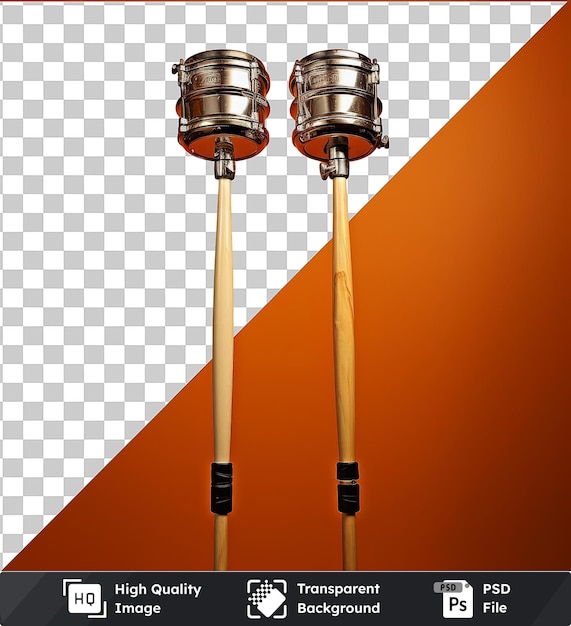 PSD premium of realistic photographic drummer _ s drumsticks a pair of drumsticks on a stand